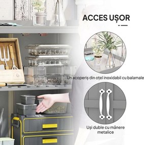 Outsunny Dulap de Exterior, Dulap pentru Ustensile cu Blat din Metal și Raft, Banc de Lucru din Lemn cu 2 Uși pentru Grădină, Terasă, Curte, Gri | Aosom Romania