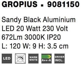 Aplica de perete LED design liniar GROPIUS negru, L-120cm, H-9cm