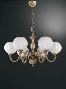 Candelabru cu 6 brate clasic design italian din alama, sticla 9250 RA-L. 9250/6