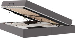 vidaXL Pat cu saltea și spațiu de depozitare cu saltea 2 pcs Gri Piele