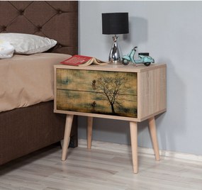 Noptiera Two - 729, stejar, PAL melaminat, 60x40x61 cm