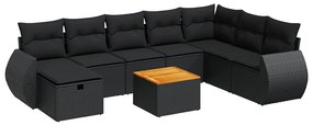 3325856 vidaXL Set mobilier de grădină cu perne, 9 piese, negru, poliratan