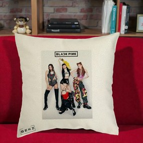 Perna Personalizata K-pop BLACKPINK Fotografie Grup Tinute Edgy, 40x40 cm, Ecru, Husa Detasabila, Perna Inclusa, BEKZ®