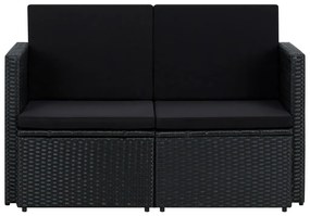45784 vidaXL Canapea de grădină cu 2 locuri, cu perne, negru, poliratan