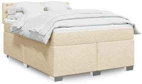 vidaXL Pat box spring cu saltea, crem, 140x200 cm, textil