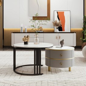 Măsuță de cafea 2-în-1 Rotundă din MDF, Gri | Aosom Romania