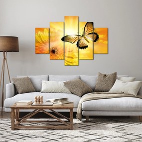 Tablou - Fluture galben cu flori (150x105 cm)
