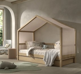 Pat Casă Forrest Beech 90x200 cm, pentru Camera Copii, din Lemn de Fag, cu Sertar și Set Textil – Vipack
