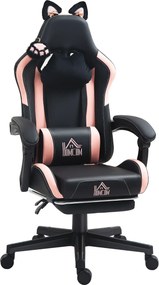 HOMCOM Scaun Gaming Ergonomic cu Urechi de Pisica, Roz | Aosom Romania