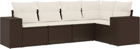 vidaXL Set canapele de grădină cu perne, 5 piese, maro, poliratan