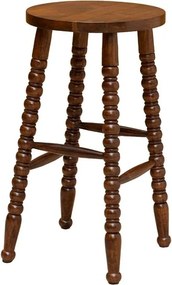 Scaun de bar din lemn de mango cu picioare sculptate, finisaj maro antichizat lucios, 66×36 cm, „Bolia"