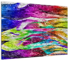 Tablou - Zid de cărămidă cu flăcări colorate (70x50 cm)
