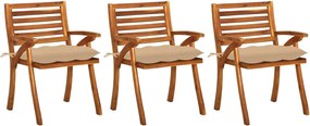 vidaXL Scaune de grădină cu perne, 3 buc., lemn masiv de acacia