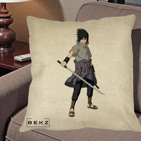 Perna Personalizata Naruto Sasuke Uchiha cu Sabia, 40x40 cm, Crem, Husa Detasabila, Perna Inclusa, BEKZ®