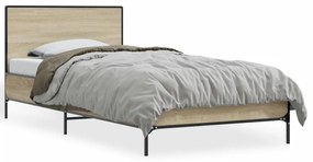 845518 vidaXL Cadru de pat, stejar sonoma, 90x200 cm, lemn prelucrat și metal