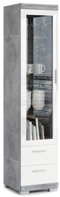 Mazzoni Vitrina SIMPLE KWD1SZ2 Beton Millennium/Alb Luciu - DULAP CU RAFTURI PENTRU LIVIMG STICLĂ