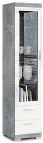 Mazzoni Vitrina SIMPLE KWD1SZ2 Beton Millennium/Alb Luciu - DULAP CU RAFTURI PENTRU LIVIMG STICLĂ