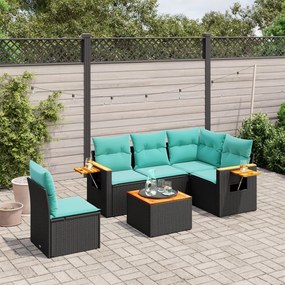 vidaXL Set canapele de grădină cu perne, 6 piese, negru, poliratan