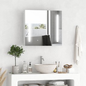 kleankin Oglindă de perete cu LED-uri pentru baie, 2 uși și 3 niveluri, 70 x 15 x 65 cm, alb | Aosom Romania
