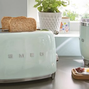 Prajitor de paine SMEG 50's Style TSF01PGEU, 950 W, 2 felii, 6 trepte, Tava pentru firimituri, Cablu integrat, Otel inoxidabil, Verde