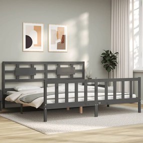 vidaXL Cadru pat cu tăblie 200x200 cm, gri, lemn masiv