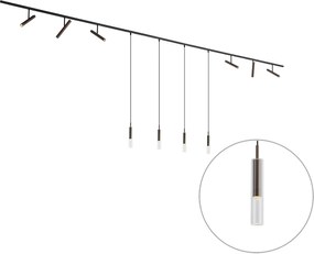 Sistem de iluminat pe șină modern negru cu 6 spoturi și 4 lumini suspendate bronz închis monofazat - Slimline Avery Loyce