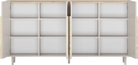 Comodă cu patru uși pe picioare Amilio 200 cm - cașmir / stejar uleiat / mânere stejar deschis