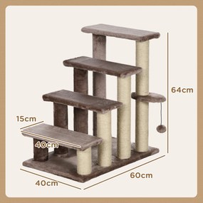 PawHut Scara pentru animale de companie, casa pentru zgâriere, 4 trepte, pentru animale cu o greutate de până la 5 kg, 60x40x64cm, Maro | Aosom Romania