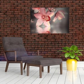 Tablou - Flori și fluture (90x60 cm)