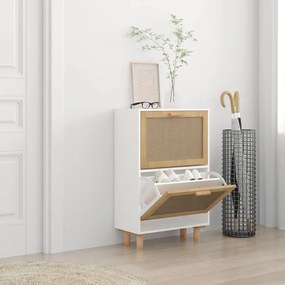 vidaXL Pantofar, alb, 52x25x80 cm, lemn prelucrat și ratan natural