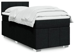 vidaXL Pat box spring cu saltea, negru, 100x200 cm, textil