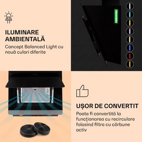 Klarstein Aurora Eco 60, hota, 60 cm, montată pe perete, 585 m³/h, A+, control tactil, negru