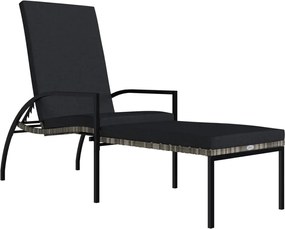 vidaXL Șezlong cu suport pentru picioare, gri, poliratan