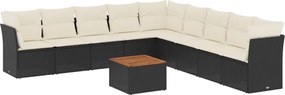 vidaXL Set canapele de grădină cu perne, 10 piese, negru, poliratan