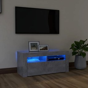 Comodă tv cu lumini led, gri beton, 90x35x40 cm