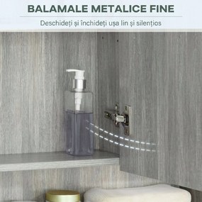 kleankin Dulap cu Oglindă cu 4 Secțiuni și Rafturi Reglabile, Oglindă de Baie din Lemn și Sticlă, 90x15x75 cm, Gri | Aosom Romania