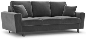 Canapea  extensibila 3 locuri Moghan cu tapiterie din catifea, picioare din metal negru, gri deschis