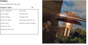 Aplica de perete exterior IP44 Phoenix cupru 24381030NL