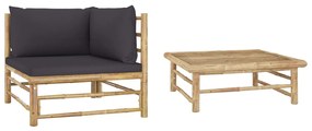 vidaXL Set mobilier de grădină, 2 piese, perne gri închis, bambus