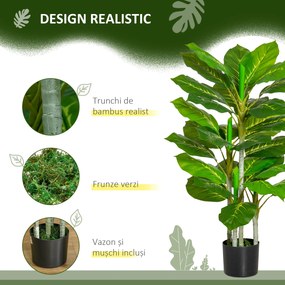 HOMCOM Plantă Artificială cu 33 de Frunze pentru Uz Interior și Exterior cu Ghiveci, Plantă Falsă în PEVA, PE și Ciment, 95 cm, Verde | Aosom Romania