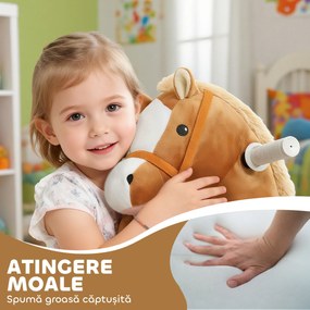 AIYAPLAY Cal Electric de Călărit, Jucărie pe Baterii cu Acoperire Lavabilă și Roți Silențioase, Maro | Aosom Romania