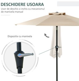 Outsunny Umbrelă de Grădină Înclinabilă, pentru Terasă cu Deschidere cu Manivelă, Kaki, 2.3x2 m | Aosom Romania