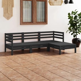 3082671 vidaXL Set mobilier de grădină, 4 piese, negru, lemn masiv de pin
