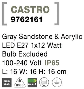 Aplica pentru iluminat exterior IP65 CASTRO gri, H-35cm NVL-9762161