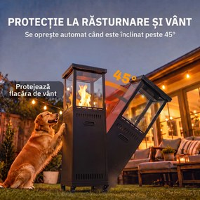 Outsunny Încălzitor pe Gaz pentru Exterior 13 kW, cu Roți și Pietre Lavice, Negru | Aosom Romania