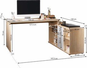 Masă pentru scris, stejar sonoma/alb, DALTON 2 NEW VE 02