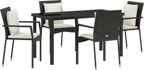 vidaXL Set de masă pentru grădină cu pernă 5 pcs Negru poliratan