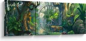 Tablou - Ilustrare pădure tropicală (cu ceas) (90x30 cm)