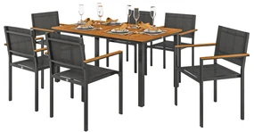 Outsunny Set de Grădină din 7 Piese cu Masă și 6 Scaune Stivuibile cu Brațe, 150x90x75 cm, Lemn Natural | Aosom Romania