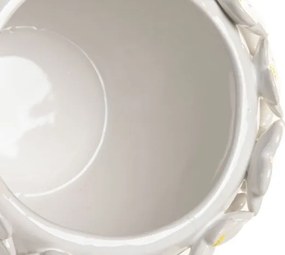 Vază decorativă margarete alb cu accente galbene din ceramică, "Marguerite"